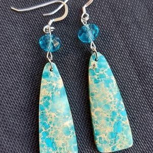 Blue sea sediment gemstones dangle earrings, gemstones drop earrings